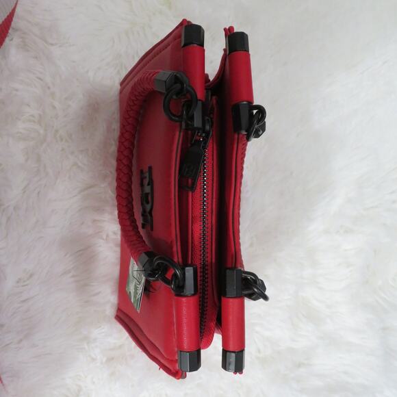 Badgley Mischka Red Handbag Crossbody Purse Sleek Finish Braided Handles - Picture 3 of 5